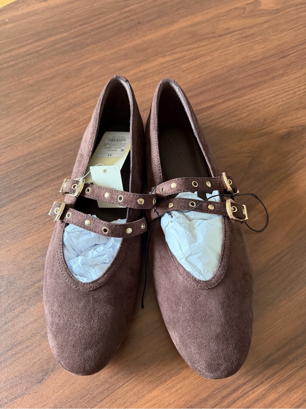 Universal Thread Brown Suede Double-Strap Mary Jane Flats